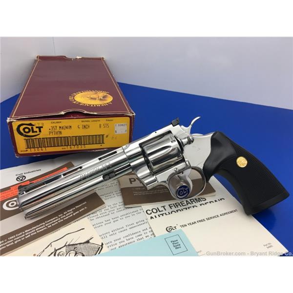 .357 Mag. 1987 Colt Python Mag 6" *GORGEOUS FACTORY ULTIMATE BRIGHT STAINLESS* 6 inch " barrel