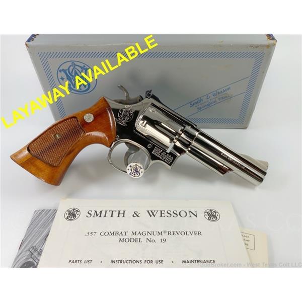 .357 Mag. Smith & Wesson S&W Model 19-3 Combat Magnum 4" Nickel P&R - AS NEW In The Box 4 inch " barrel