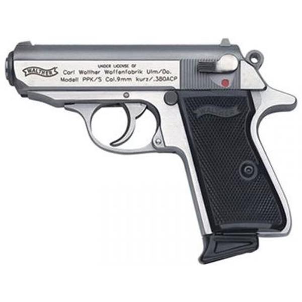 .380 AUTO Walther PPK/S Semi Auto Pistol ACP 3.3" Barrel 7 Round Capacity Fixed Sights Manual Safety Checkered Grip Panels Stainless Steel Finish 723364209956
