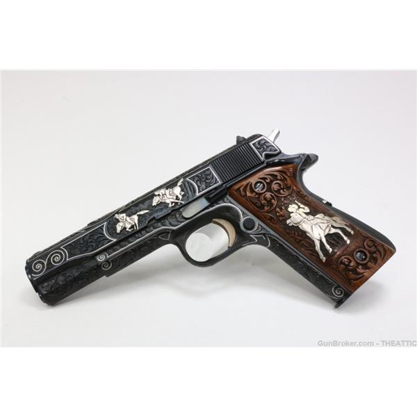 .45 ACP 1911/1991 Government INCREDIBLE COLT 1911 45 HAND ENGRAVED WESTERN SCENE NO RESERVE