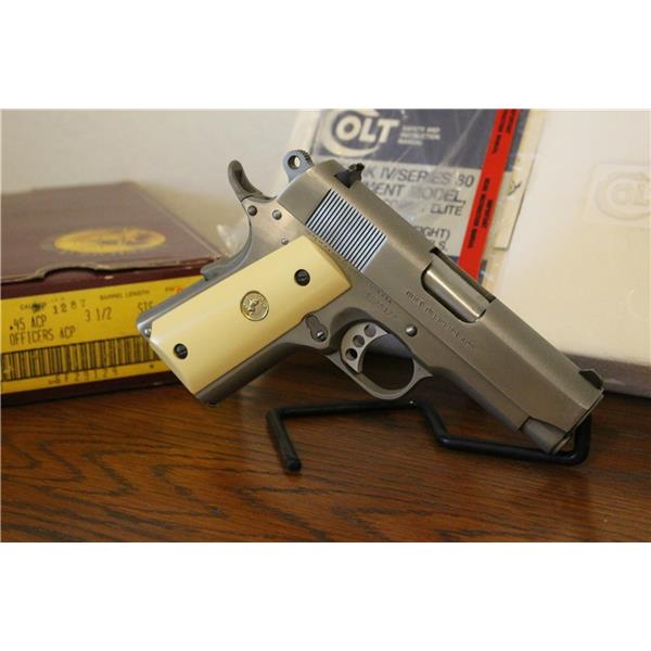 .45 ACP 1911/1991 Government 1988 Colt MK IV/Series 80 Officers Stainless Label/Box/Papers 3 inch " barrel