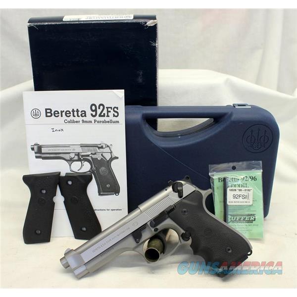 9mm Luger Beretta Model 92FS semi-automatic pistol ~ Stainless Original Box, Manual & (2) Magazines