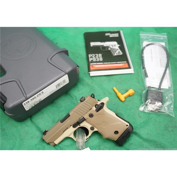 .380 ACP UNFIRED Sig Sauer P238 238-380-DES FDE Desert Tan 380acp Like New LNIB 3 inch " barrel
