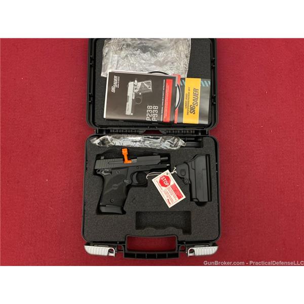 9mm Luger New Sig Sauer P938 938 BRG Black w/ Hogue Rubber Grips 798681443352 938-6-BRG-AMBI