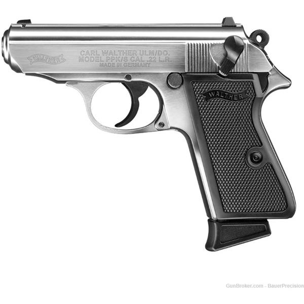 .22 LR Walther Arms PPK/S DA/SA 22LR 3.35" Barrel Nickel Finish 10Rd 5030320 723364200267