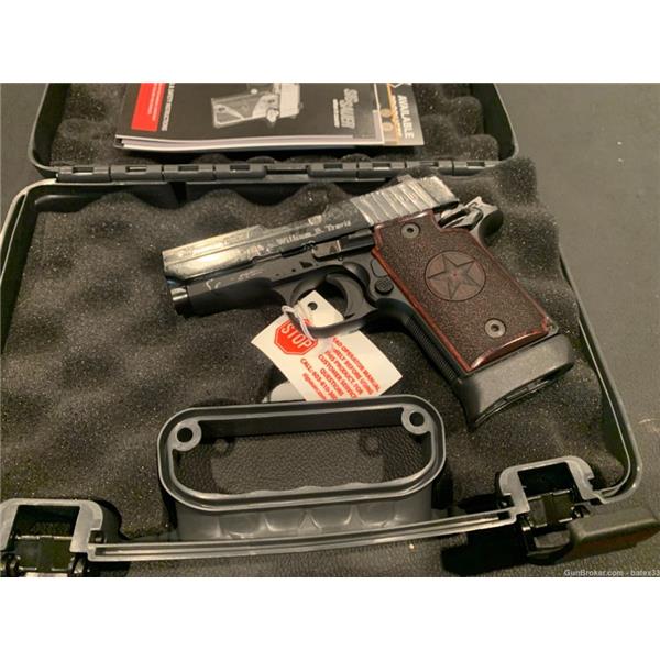9mm Luger Sig Sauer 9389TXSAMBI P938 Texas Engraved Silver 3" Pistol, Brand New