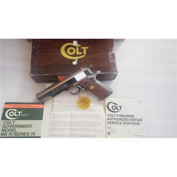 .45 ACP 1911 GOVERNMENT SERIES 70 Colt RARE BRIGHT NICKEL Series Mark IV - Unfired Collectors 5 inch " barrel