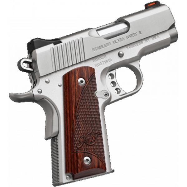 KIM3200330 Kimber, Stainless Ultra Carry II Semi-Auto, 45 ACP, 3” Barrel, 7+1 Round, Fixed Low Proflie Sight, Rosewood Grips 669278323305