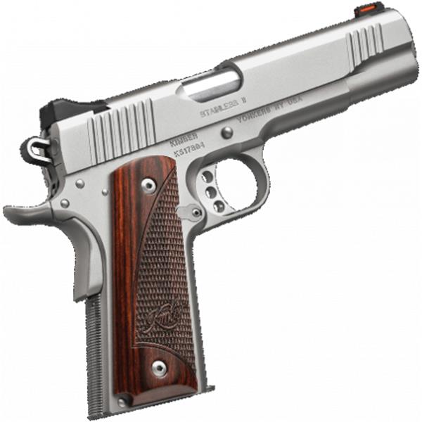 KIM3200328 Kimber, Stainless II, Semi-Auto, 45 ACP, 5” Barrel, 7+1 Round, Fiber Optic Front Sight, Rosewood Grips 669278323282