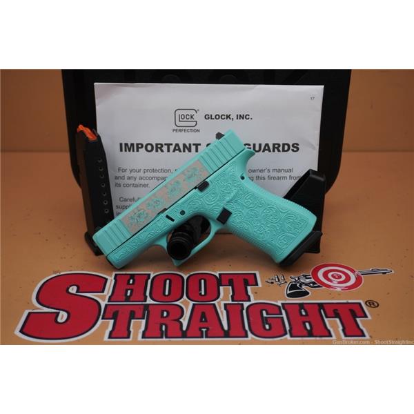 9mm Luger G43X Glock 43X Tiffany Blue Rose Engraved 3.4" NEW NoCCFees 3 inch " barrel GLUX4350201GRP
