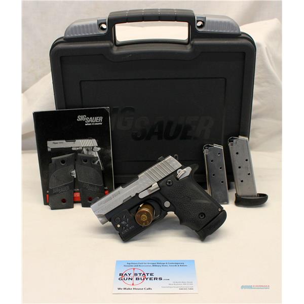 .380 (all) Sig Sauer P238 semi-automatic DIAMOND PLATE pistol ~ .380ACP Box & Manual TWO TONE Hogue Grips EXTRA MAGAZINES