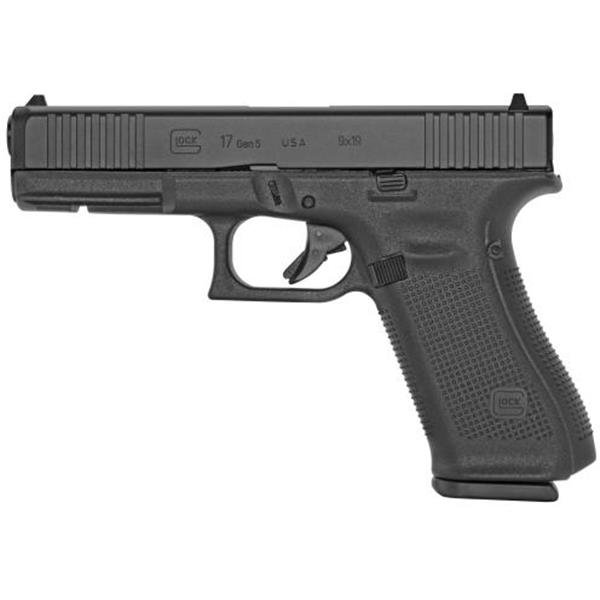 Glock, G17 Gen5, Safe Action, 9mm, 4.49" Barrel, Fixed Sight, 17+1 Round, Black, Front Serations 764503037412