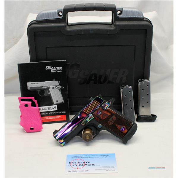 .380 (all) Sig Sauer P238 semi-automatic RAINBOW pistol ~ .380ACP Box & Manual CONCEAL CARRY Hogue PINK Grips EXTRA MAGAZINES