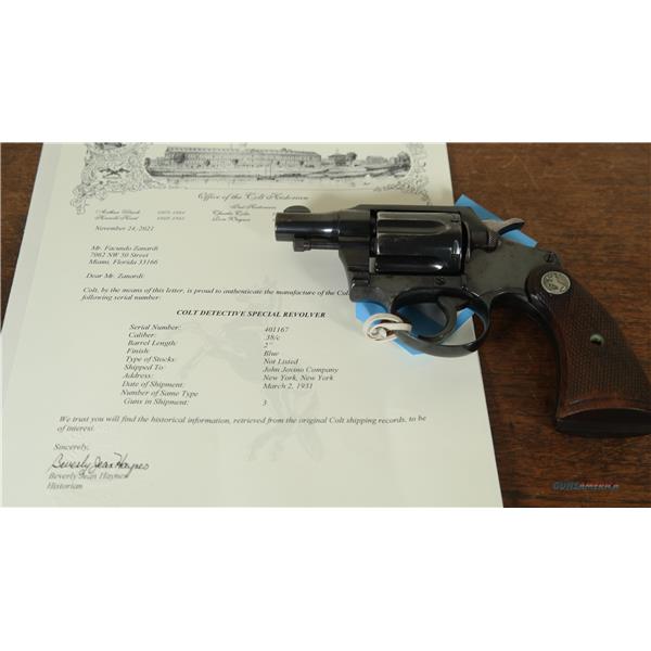 .38 Special COLT MFG CO INC Colt Detective Pre-War (1931) First Edition Square Butt Spcl