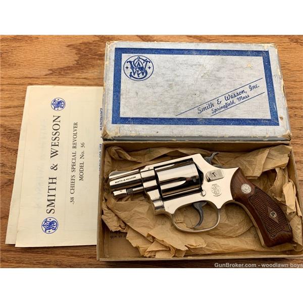 Other Model S&W 2" NICKEL .38 CHIEF SPECIAL MODEL 36 SILVER BOX MATCHING DIAMOND GRIPS