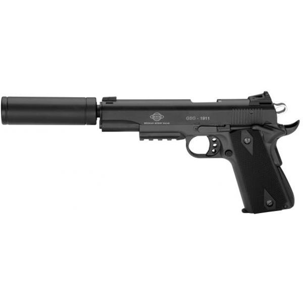 22 LR American Tactical Import GSG 1911ADOP 1911 with Fake Suppressor Single Long Rifle (LR) 5" Barrel, 10+1 Round, Black Synthetic Grip Zinc Alloy 813393012600