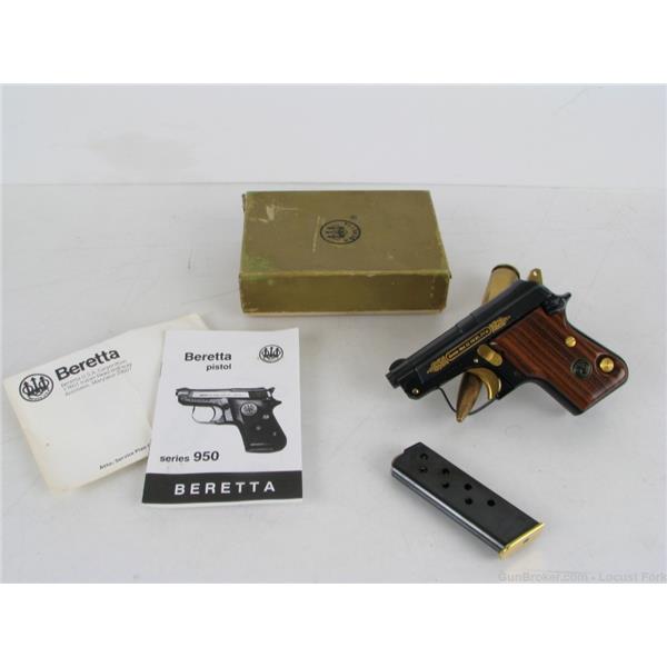 .25 ACP (6.35mm) Beretta Model EL950BS Semi Auto Pistol 25 acp High Polish Blue/Gold in Box Dewey Knapp 31 49-13