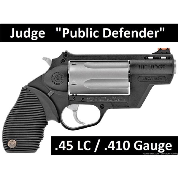 .45 LC/.410 Judge Public Defender Taurus 45 LC 410 2-441029TCPLY 2" BBL 2.5" Chmbr 5 Rd 725327608332 45LC 2 inch " barrel