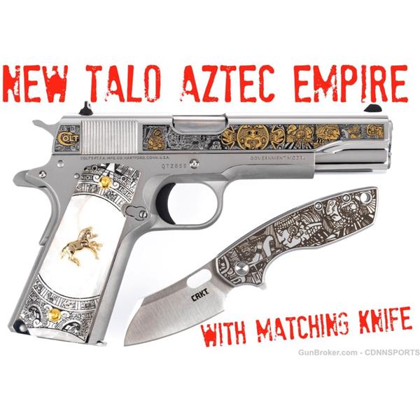 1911 Colt TALO COLT AZTEC EMPIRE STAINLESS .38 Super w/Matching Number Knife NIB COLO1911CSS38QTZ 5 inch " barrel