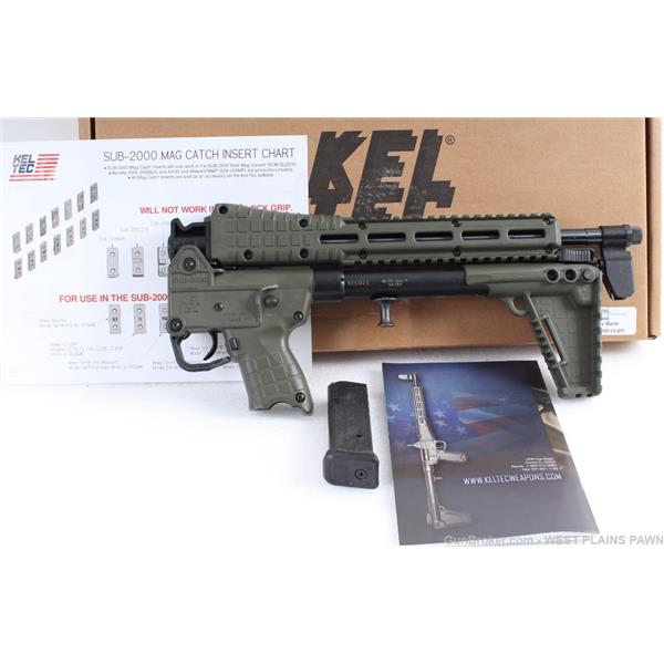 9mm Luger (9x19 Para) Sub 2000 Kel Tec Used in Excellent Condition Sub2000, 9mm, 16" BRL, Glock Mag, 15 RND, 640832004830 G-2100199-2 16 inch " barrel