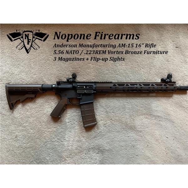 5.56 NATO/.223 Rem. Anderson Manufacturing AM-15 16" Rifle 5.56NATO Vortex Bronze + 3 Magazines AM15VB16556 16 inch " barrel