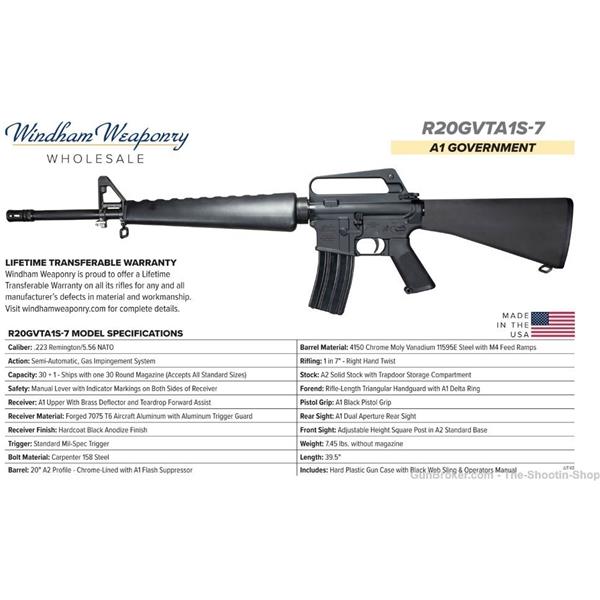 5.56mm NATO R20 A1 Government Model Windham Weaponry AR15 Rifle 5.56 AR 556 20" M4A2 NR 848037056276 20 inch " barrel R20GVTA1S-7