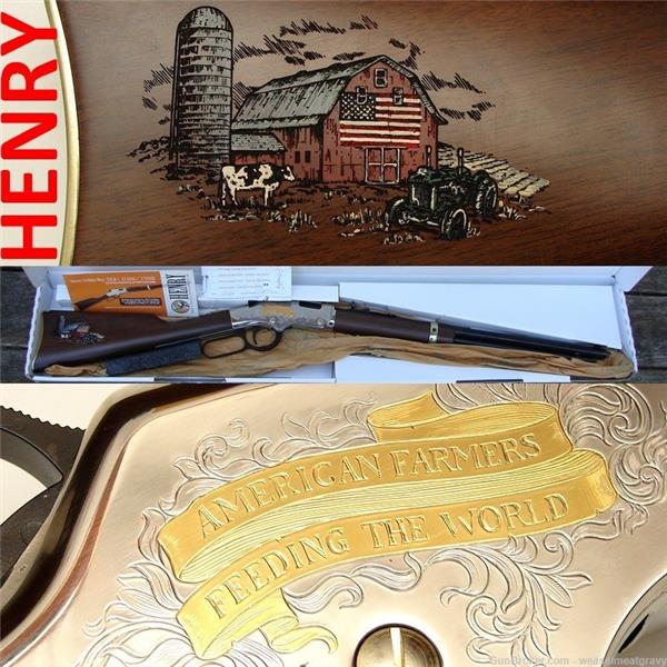 .22 S/L/LR Henry Repeating Arms Golden Boy AMERICAN FARMER Box, Papers LR Engraved, Gold Accents