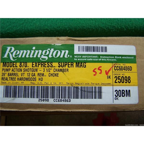 870 Express FACTORY NEW, REMINGTON EXP SUPERMAG, 12 GG, 26" BBL, 2 3/4, 3 & 1/2" 25098 28 inch " barrel