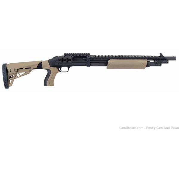 500 Home Defense NIB TALO EXCLUSIVE MOSSBERG SCORPION 12 GAUGE RAIL / HEAT SHIELD FDE 015813504249 18 inch " barrel