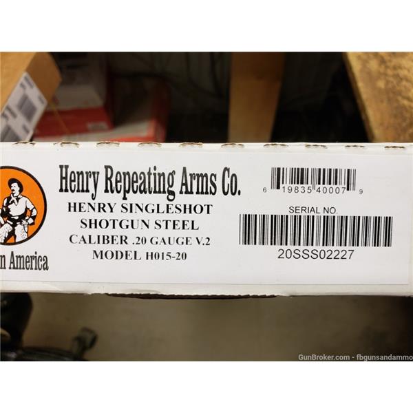 Single Shot Shotgun Henry Repeating Arms PICS! NEW HENRY SINGLE SHOT BREAK ACTION 20 GA SHOTGUN 26" STEEL LEFT RIGHT 619835400079 26 inch " barrel H015-20 H01520 gauge 12 28