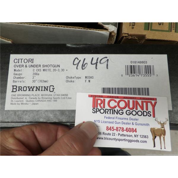 Citori CX White Browning 018148603 CXS 20 Gauge 30" 2rd Grade III/IV 30 inch " barrel